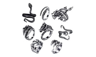 2302  NEW  Vintage dragon snake animal opening ring octopus eagle claw 8-piece set ring 6191