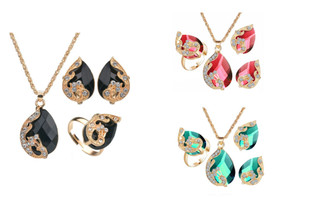 2302  NEW  3pcs Peacock exquisite jewelry three-piece necklace set  6317