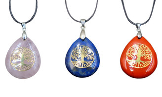 2303  Life tree water drop natural crystal semi-precious necklace 6348