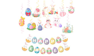 2303  NEW Easter Party Rabbit Egg Spiral Pendant Flag Horizontal Flower Set Party Decoration 6374