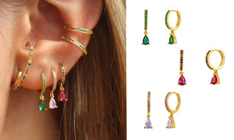 2303 NEW Copper inlaid zircon geometric water drop earrings6367