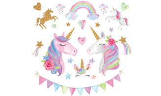 2303 NEW Golden Unicorn Wall Decal Living Room Bedroom Children's Room Decorative Painting 6617