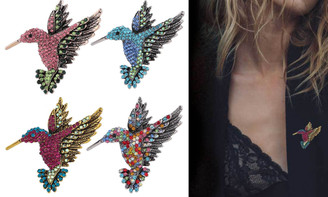 2303 NEW Diamond Hummingbird Animal Breast Pin Women's Clothing Accessories Pin Silk Scarf Button Dual Use 6619