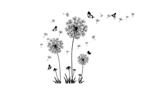 2303 NEW Black Dandelion Butterfly Wall Decal Living Room Sofa Bedroom Background Decoration Decal 6625