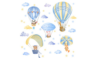 2303 NEW Cartoon Animal Hot Air Balloon Kindergarten Children's Bedroom Home Decoration Wall Decal 6632