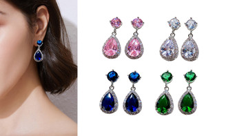 2303 NEW Water Drops Zircon Earrings Copper Inlaid with Diamond Multi Color 6633