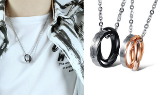 2303 NEW 2PC Double Ring Buckle Titanium Steel Couple Necklace 6637
