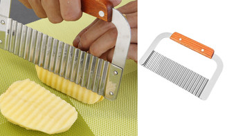 2304 NEW  2PC stainless steel corrugated potato slicer with wooden handle 6653