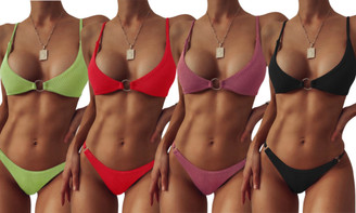 2304 NEW Women's Split Swimsuit Metal Ring Solid Sexy Bikini 6662