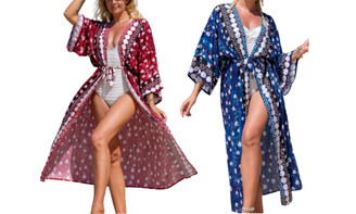 2304 NEW Water drop pattern beach cover up vacation long cardigan sun protection shirt 6676