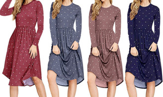 2304 NEW Autumn polka dot printed long sleeved women's dress 6679E