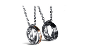 2304 NEW 2PC Double Ring Buckle Pendant Love Couple Necklace 6422