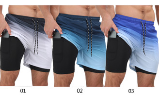 2304 NEW Men's Large Gradient Double Layer Anti glare Sports Casual Beach Shorts   6686