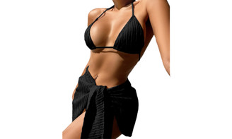 2304 NEW Sexy Solid Color Bikini Wrapped Skirt Swimwear Three Piece Set 6691