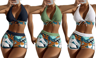 2304 NEW Split high waisted printed tie up flat angle swimsuit two-piece set 6693