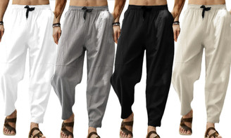 2304 Men's loose cotton linen drawstring hip-hop lantern leggings 6805
