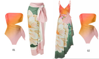 2304 NEW Vintage printed one piece swimsuit beach wrap skirt two-piece set 6808