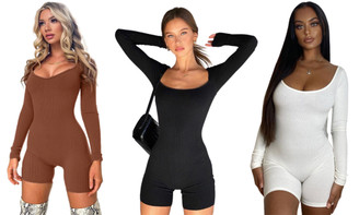 2304  NEW Solid color tight knit sexy slim fitting long sleeved jumpsuit for women  6827