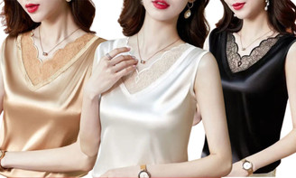 2304  NEW Women's summer size suspender V-neck lace sleeveless bottom vest 6837