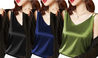 2304  NEW Oversized suspender double shoulder satin bottom vest 6849