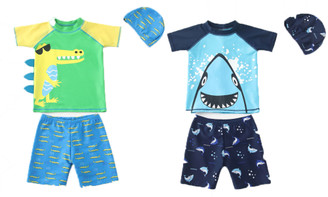 2304 NEW Boys' split body swimsuit and cap three piece set 6874