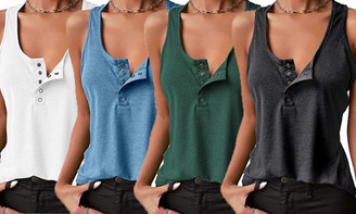 2304 NEW Women's Solid Color Snap Button Sleeveless Tank Top T-shirt 6893