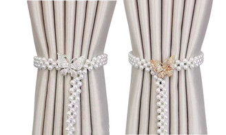 2304 NEW 2PC pearl curtain strap with buckle elastic strap rope without punching strap 7003