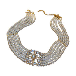 2304NEW-Diamond-encrusted floral pearl multilayer necklace6907