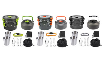 2305 NEW 2-3 person outdoor pot set combination camping folding pot set cooking utensils set 7017