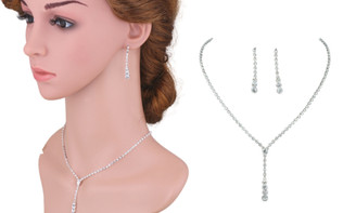 2305 NEW  Full Diamond Earrings Necklace Two Piece Set 7060  LA 
