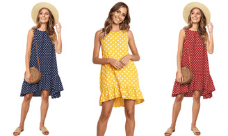2305 NEW  Polka Dot Print Ruffle Casual Dress  7031LA