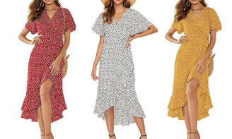  2305 NEW Women's Lace Up Waist Show Thin Print Women's Long Dress Dress 7042LA