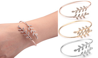  2305 NEW Full Diamond Symmetric Tree Leaf Set Diamond Open Bracelet Adjustable Metal Bracelet 7043LA