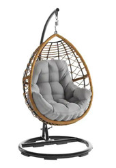 Hanging Lounge Chair, Egg Shaped Rattan Frame With Comfortable Plush Cushion