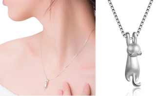 2305 NEW Cute Cat Sterling Silver Necklace Set Chain 7070 LA