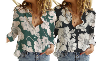 2305 NEW Large floral casual loose fitting long sleeved linen shirt 7074LA