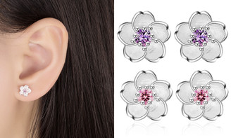 2305 NEW Cherry blossom diamond studded small fresh earrings 7080LA