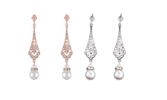 2305 NEW Diamond Bridal Alloy Silver Long Earrings with Droplet Shape Pearl Earrings for Women 7114LA