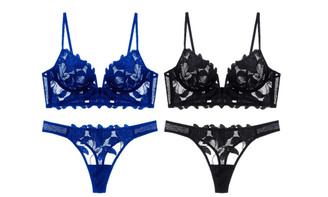 2305 NEW Women's Deep V-belt Steel Ring Gathering Side Mesh Embroidery Sexy Bra Set 7111LA