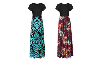 2306 NEW Short sleeved printed dress long skirt 7194LA