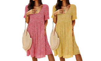 2306 NEW Printed Long Mid Long Short Sleeve Dress 7303LA