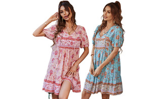 2306 NEW Bohemian casual vacation style short sleeved dress  7307LA