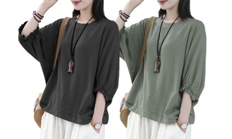 2306 NEW Summer Short sleeved Top Covers the Belly and Shows Slim Small Shirt Bat Sleeve Half Sleeve  7316LA