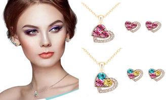 2306 NEW Diamond Heart Earnail Necklace Set 7362 LA 