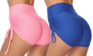 2306 NEW Bubble High Elastic Tight Peach Hip Sports Yoga Drawstring Shorts 7340LA