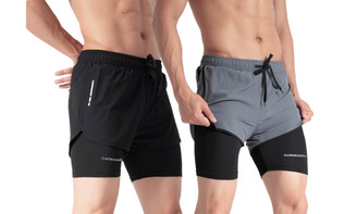 2306 NEW  Men's Quick Dried Double Layer Swimming Pants Sports 3/4 Running Pants 7433LA