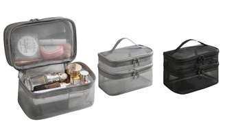2306 NEW Handbag Makeup Bag Portable Transparent Large Capacity Double Layer Mesh 7447LA