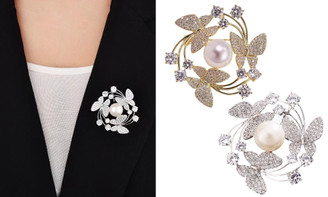 2306 NEW Hollow out full diamond butterfly brooch pearl brooch anti glare accessory corsage 7476LA