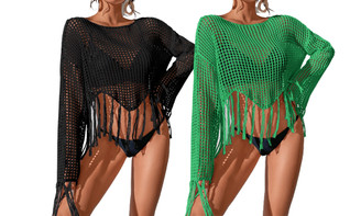 2307 NEW Knitted hollow tassel beach clothes Bikini sunscreen blouse 7507LA