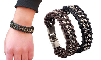 2307 NEW Men's leather rope alloy woven bracelet 7522LA
